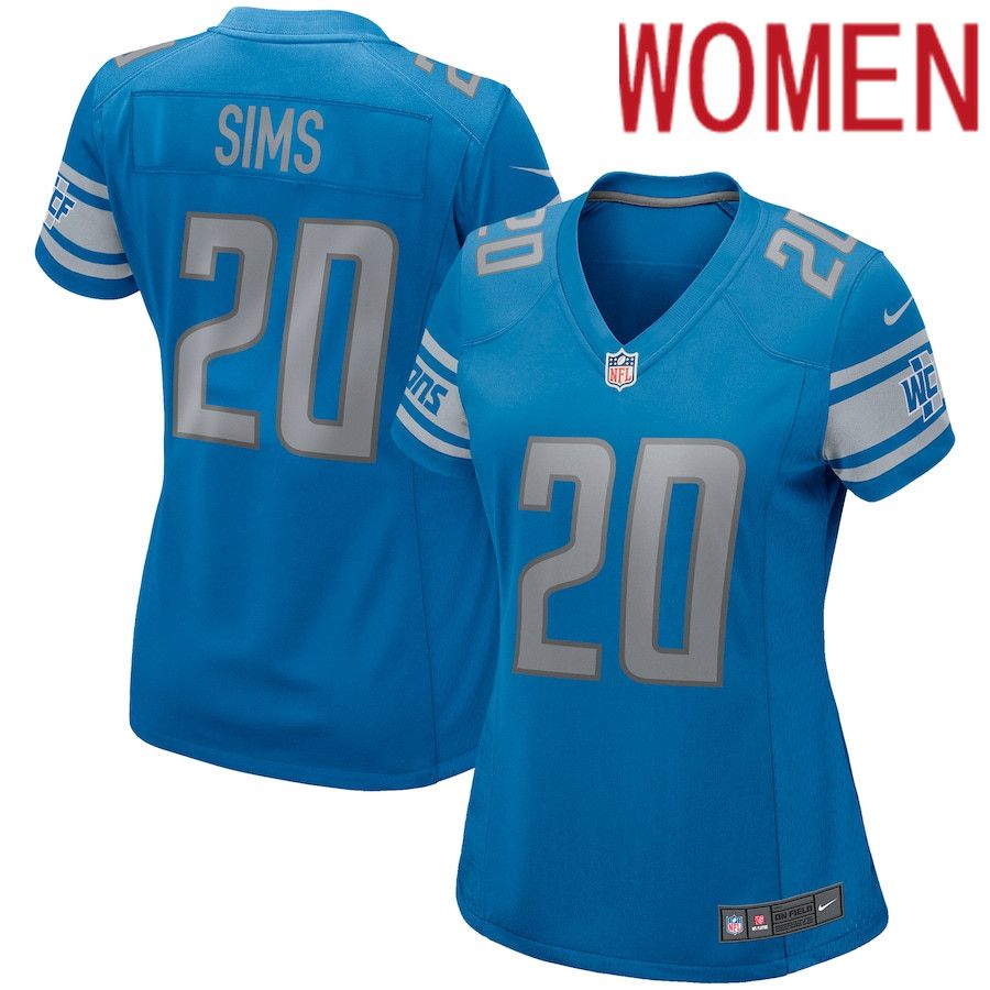 Women Detroit Lions 20 Billy Sims Nike Blue Game Retired Player NFL Jersey